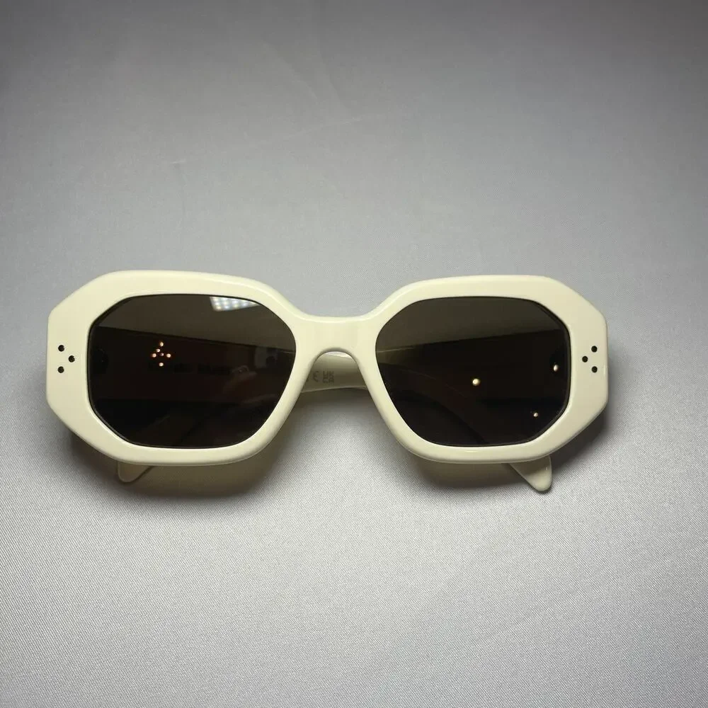CELINE Unisex Square Oval Sunglasses White Ivory Dark Brown Lense CL40255I 25E